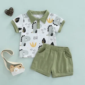 6M-4T Lioraitiin Summer Toddler Kids Boys Casual Suit Cartoon Printed Short Sleeve