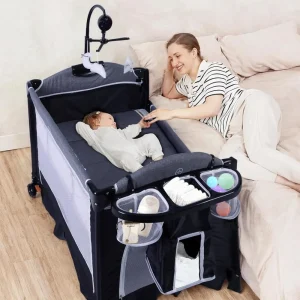 4 in 1 Pack n Play, Multifunction Baby Bassinet Bedside Crib, Portable Baby Nursery Center Playard w/Baby Changing Table
