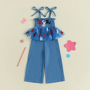 Toddler 4th of July Romper American Flag Print Sleeveless Jumpsuit