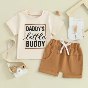 Lioraitiin Toddler Baby Boy Summer Clothes Daddy s Little Buddy Short Sleeve Shirt Top and Shorts