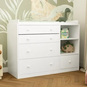 Changing Table Dresser, Baby Dresser with 5 Drawers and 2 Shelves,Multi-Functional Baby Changing Table